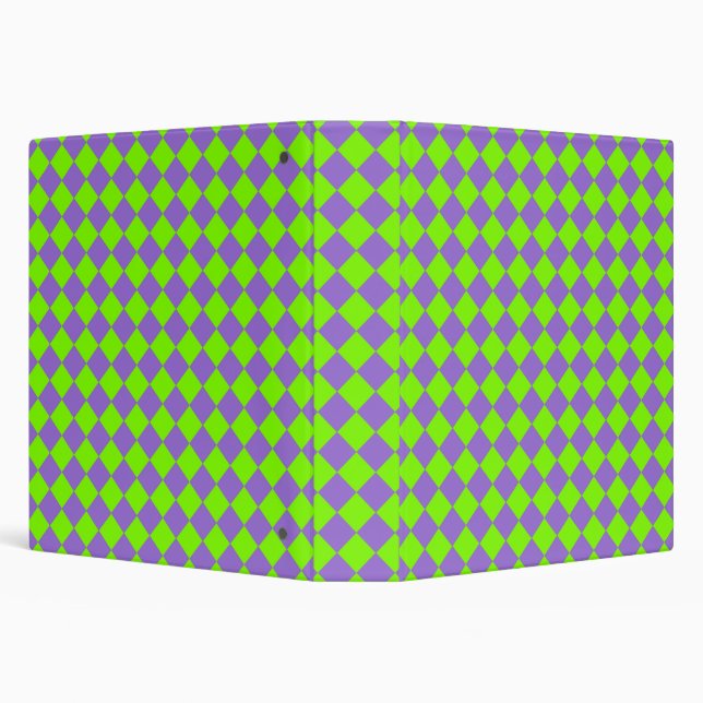 Purple Green Checker Diamond Pattern 3 Ring Binder (Background)