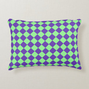Purple Green Checker Diamond Pattern Accent Pillow