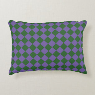Purple Green Checker Diamond Pattern  Accent Pillow