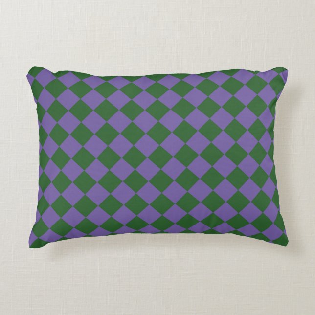 Purple Green Checker Diamond Pattern  Accent Pillow (Front)