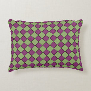 Purple Green Checker Diamond Pattern Accent Pillow