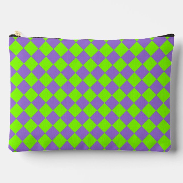 Purple Green Checker Diamond Pattern Accessory Pouch (Front)