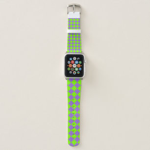 Purple Green Checker Diamond Pattern Apple Watch Band