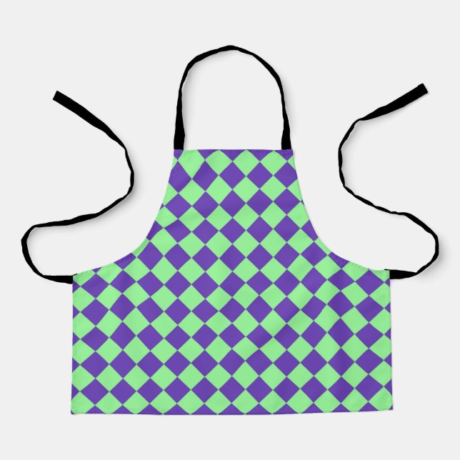 Purple Green Checker Diamond Pattern Apron (Front)