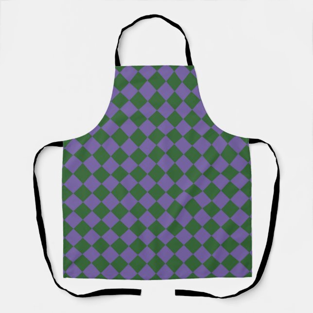 Purple Green Checker Diamond Pattern Apron (Front)