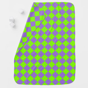 Purple Green Checker Diamond Pattern Baby Blanket