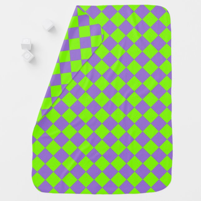 Purple Green Checker Diamond Pattern Baby Blanket (In Situ)