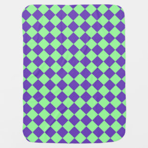Purple Green Checker Diamond Pattern Baby Blanket
