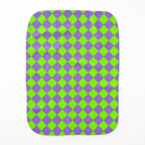 Purple Green Checker Diamond Pattern Baby Burp Cloth