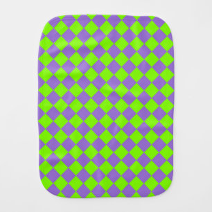 Purple Green Checker Diamond Pattern Baby Burp Cloth