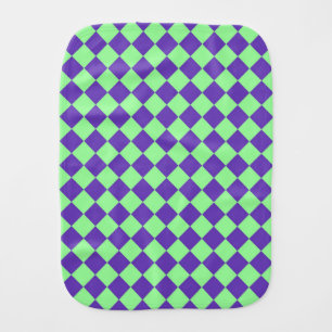 Purple Green Checker Diamond Pattern Baby Burp Cloth
