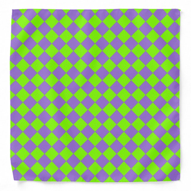 Purple Green Checker Diamond Pattern Bandana (Front)