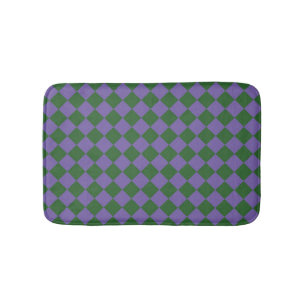 Purple Green Checker Diamond Pattern  Bath Mat