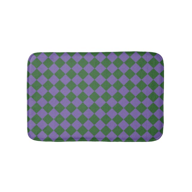 Purple Green Checker Diamond Pattern  Bath Mat (Front)