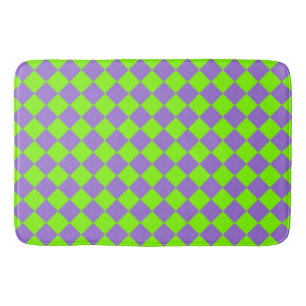 Purple Green Checker Diamond Pattern Bath Mat