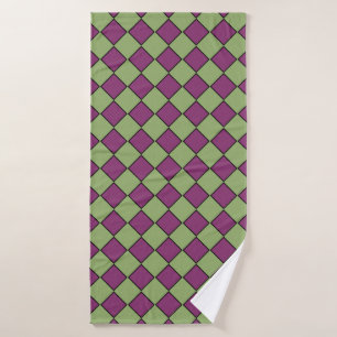Purple Green Checker Diamond Pattern Bath Towel