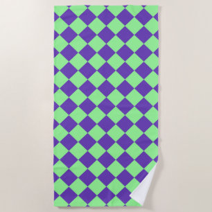 Purple Green Checker Diamond Pattern Beach Towel