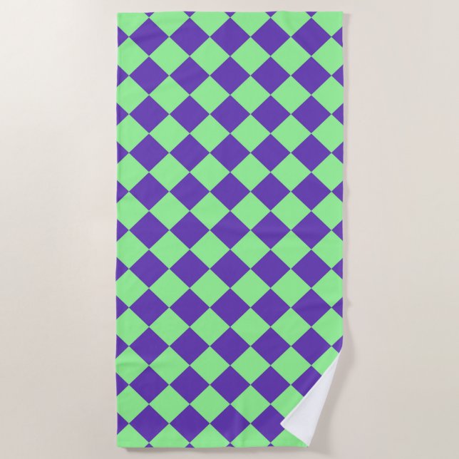 Purple Green Checker Diamond Pattern  Beach Towel (Front)