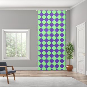 Purple Green Checker Diamond Pattern Blackout Curtains