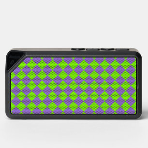 Purple Green Checker Diamond Pattern Bluetooth Speaker