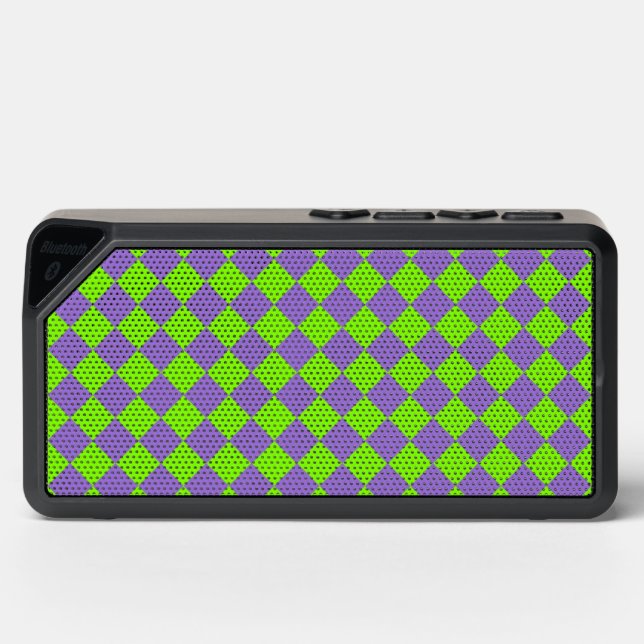 Purple Green Checker Diamond Pattern Bluetooth Speaker (Front)