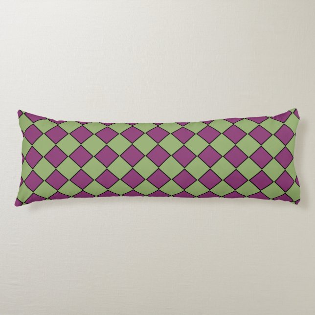 Purple Green Checker Diamond Pattern Body Pillow (Front)