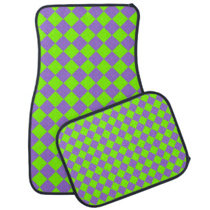 Purple Green Checker Diamond Pattern Car Floor Mat