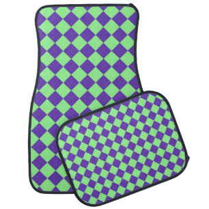 Purple Green Checker Diamond Pattern Car Floor Mat