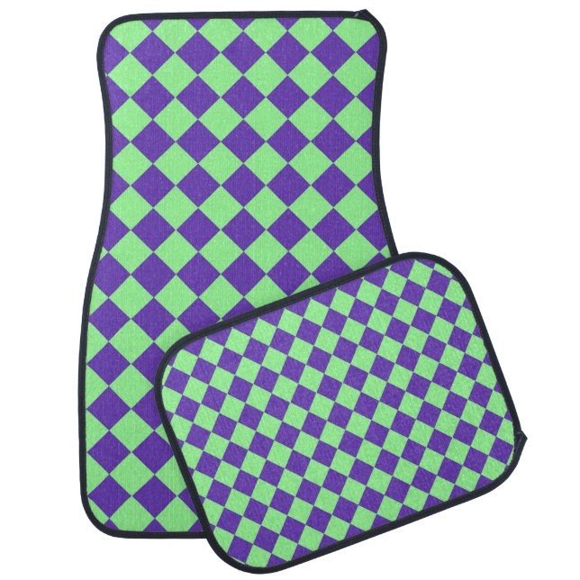 Purple Green Checker Diamond Pattern Car Floor Mat (Set)