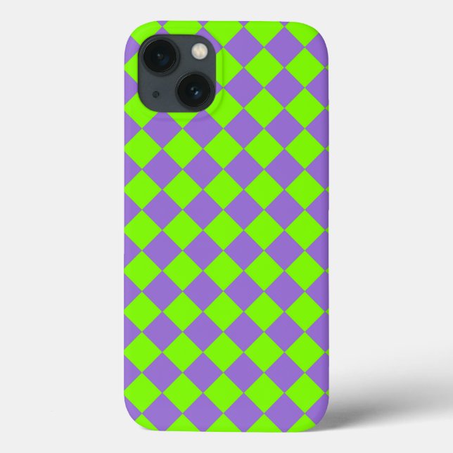 Purple Green Checker Diamond Pattern Case-Mate iPhone Case (Back)