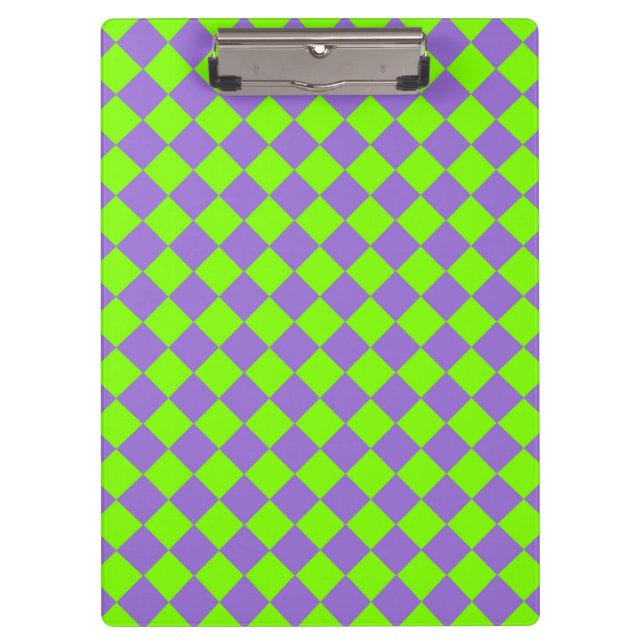 Purple Green Checker Diamond Pattern Clipboard (Front)