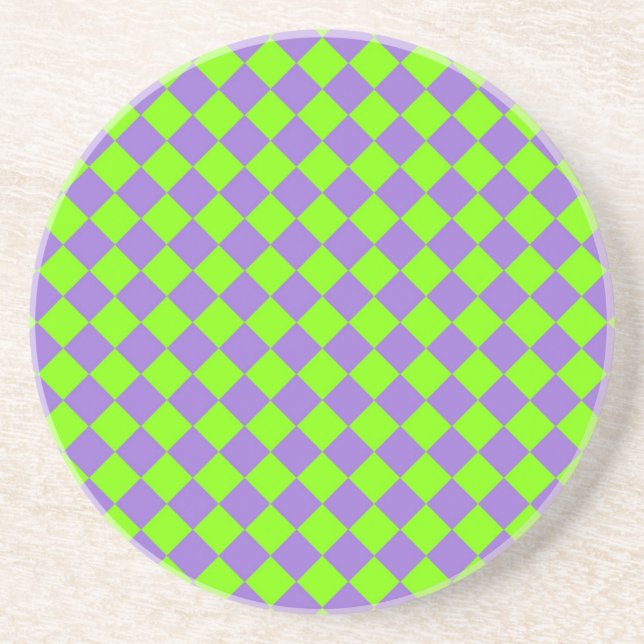 Purple Green Checker Diamond Pattern Coaster (Front)