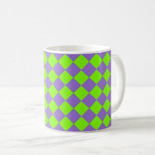 Purple Green Checker Diamond Pattern Coffee Mug