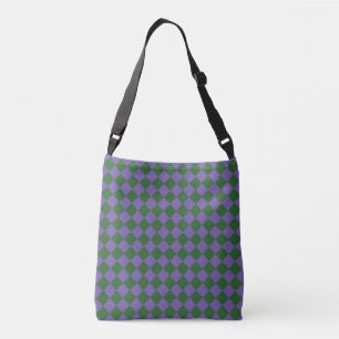 Purple Green Checker Diamond Pattern Crossbody Bag