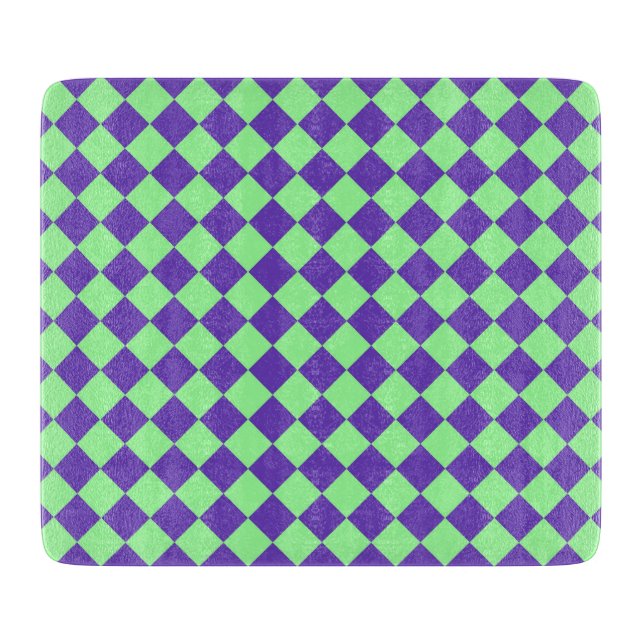 Purple Green Checker Diamond Pattern Cutting Board (Front)