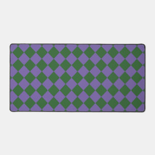 Purple Green Checker Diamond Pattern Desk Mat