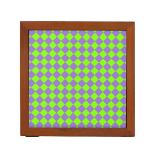 Purple Green Checker Diamond Pattern Desk Organizer