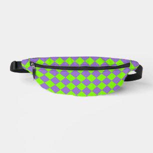 Purple Green Checker Diamond Pattern Fanny Pack