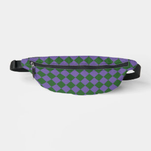 Purple Green Checker Diamond Pattern Fanny Pack