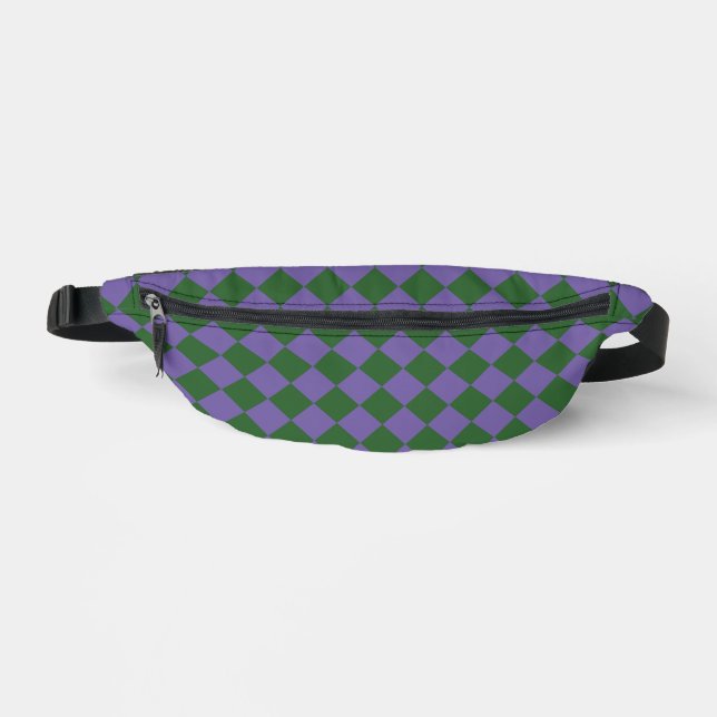 Purple Green Checker Diamond Pattern Fanny Pack (Front)