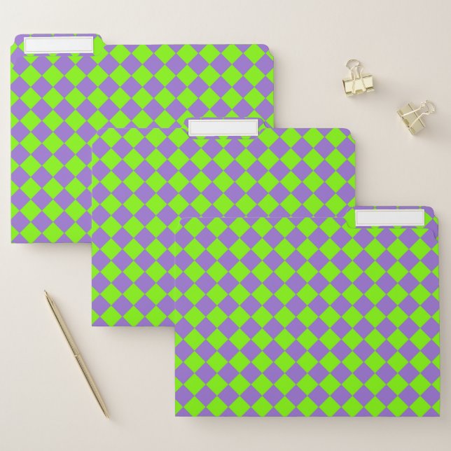 Purple Green Checker Diamond Pattern File Folder (Set)