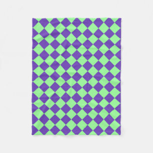 Purple Green Checker Diamond Pattern Fleece Blanket