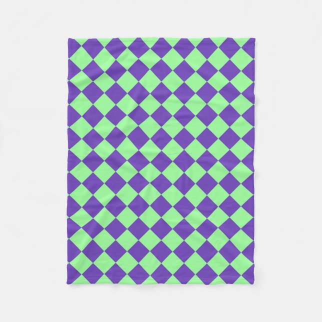 Purple Green Checker Diamond Pattern Fleece Blanket (Front)