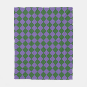 Purple Green Checker Diamond Pattern Fleece Blanket