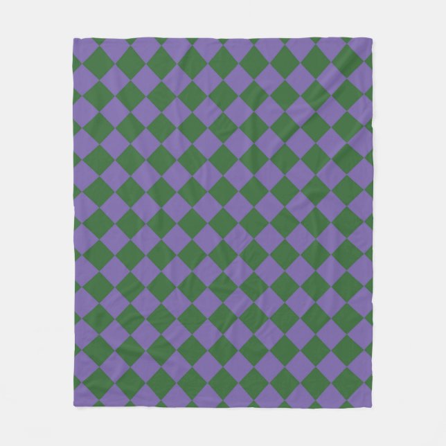 Purple Green Checker Diamond Pattern Fleece Blanket (Front)