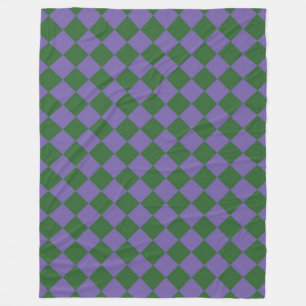 Purple Green Checker Diamond Pattern Fleece Blanket