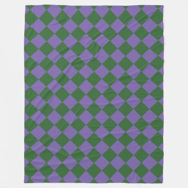 Purple Green Checker Diamond Pattern Fleece Blanket (Front)