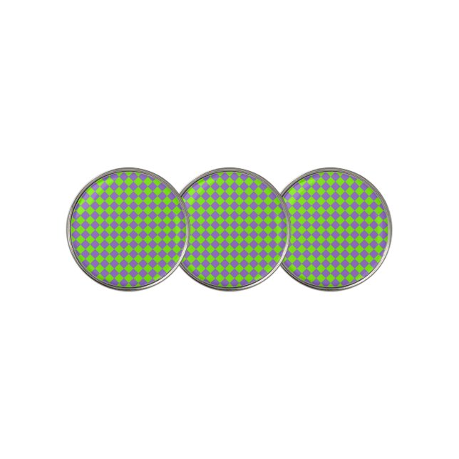 Purple Green Checker Diamond Pattern Golf Ball Marker (3 Up)
