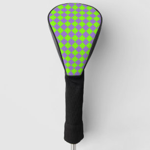 Purple Green Checker Diamond Pattern Golf Head Cover