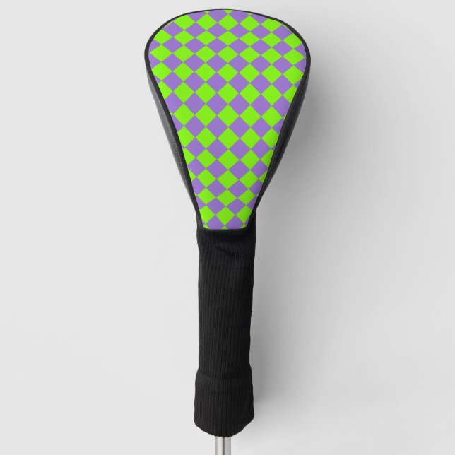 Purple Green Checker Diamond Pattern Golf Head Cover (Front)